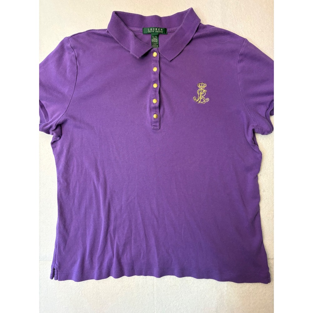 Lauren Ralph Lauren Purple Cotton Polo Shirt Gold Crest Buttons XL